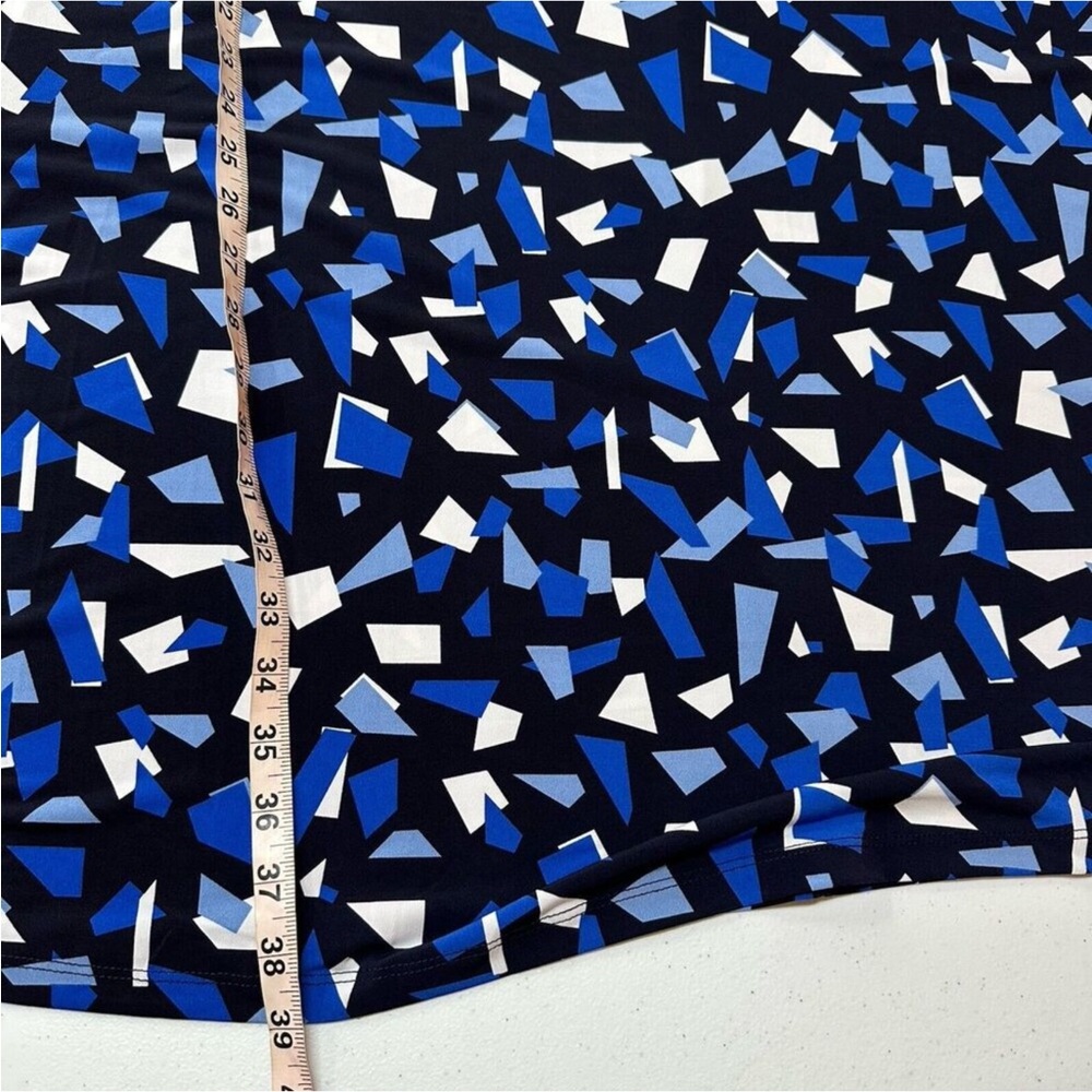 Susan Graver Printed Liquid Knit Fit & Flare Dress Large Blue Geo Print EUC - Picture 5 of 8